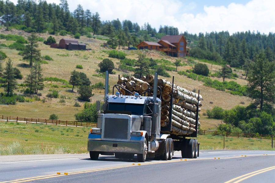 Truck with Logs Driving on the Road